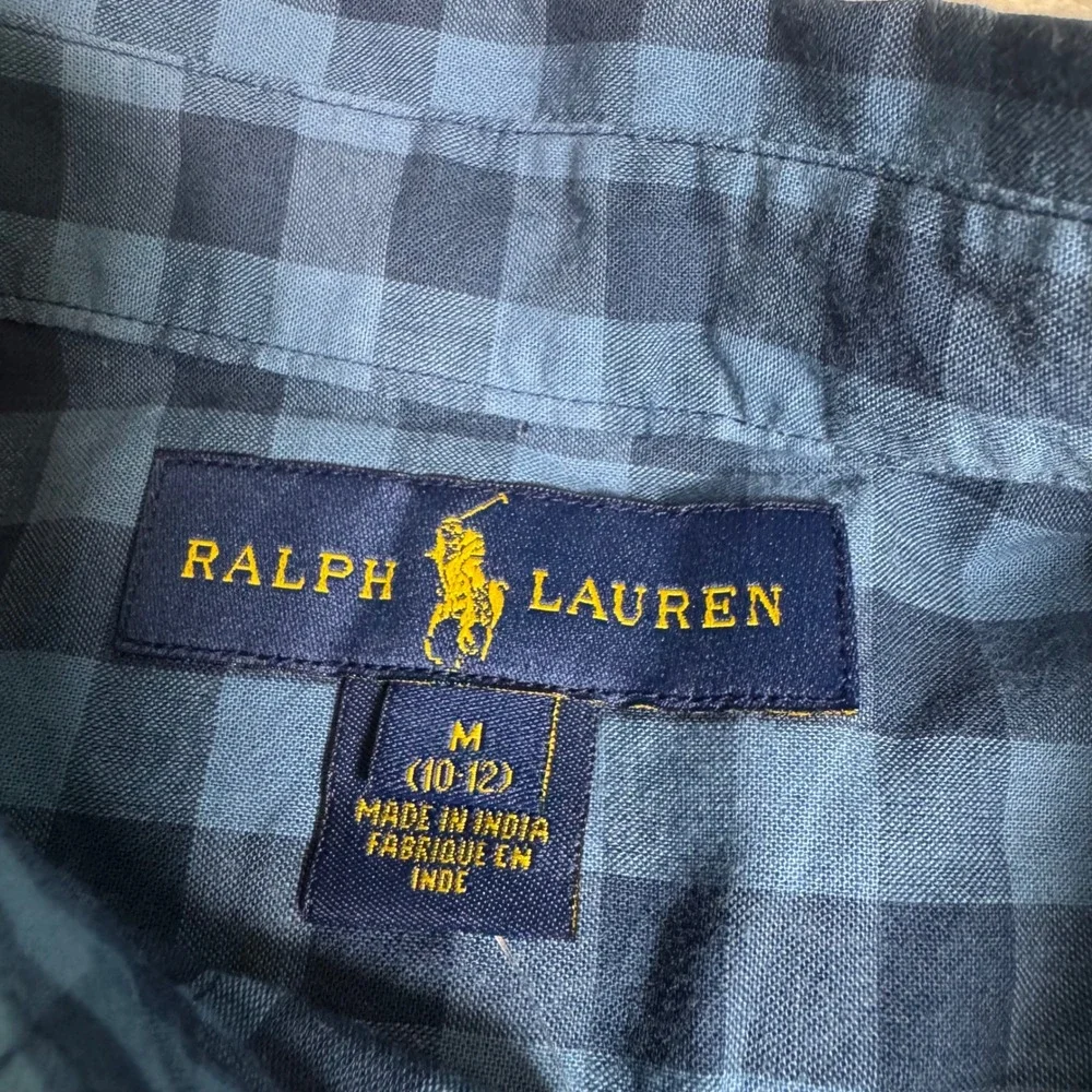 NWT Ralph Lauren Kids Boys M 10-12 Blue Gingham Short Sleeve Button Down Shirt